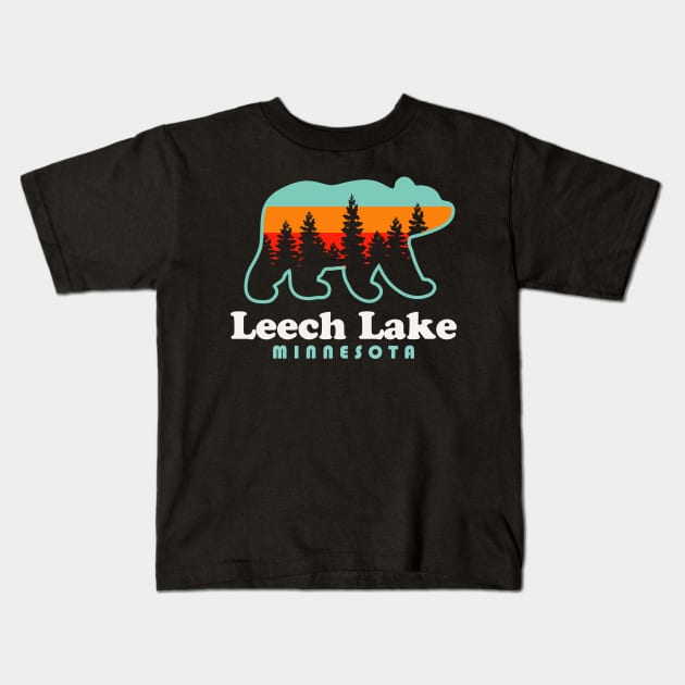 Leech Lake Fishing Minnesota Vacation Travel Bear Kids T-Shirt by PodDesignShop